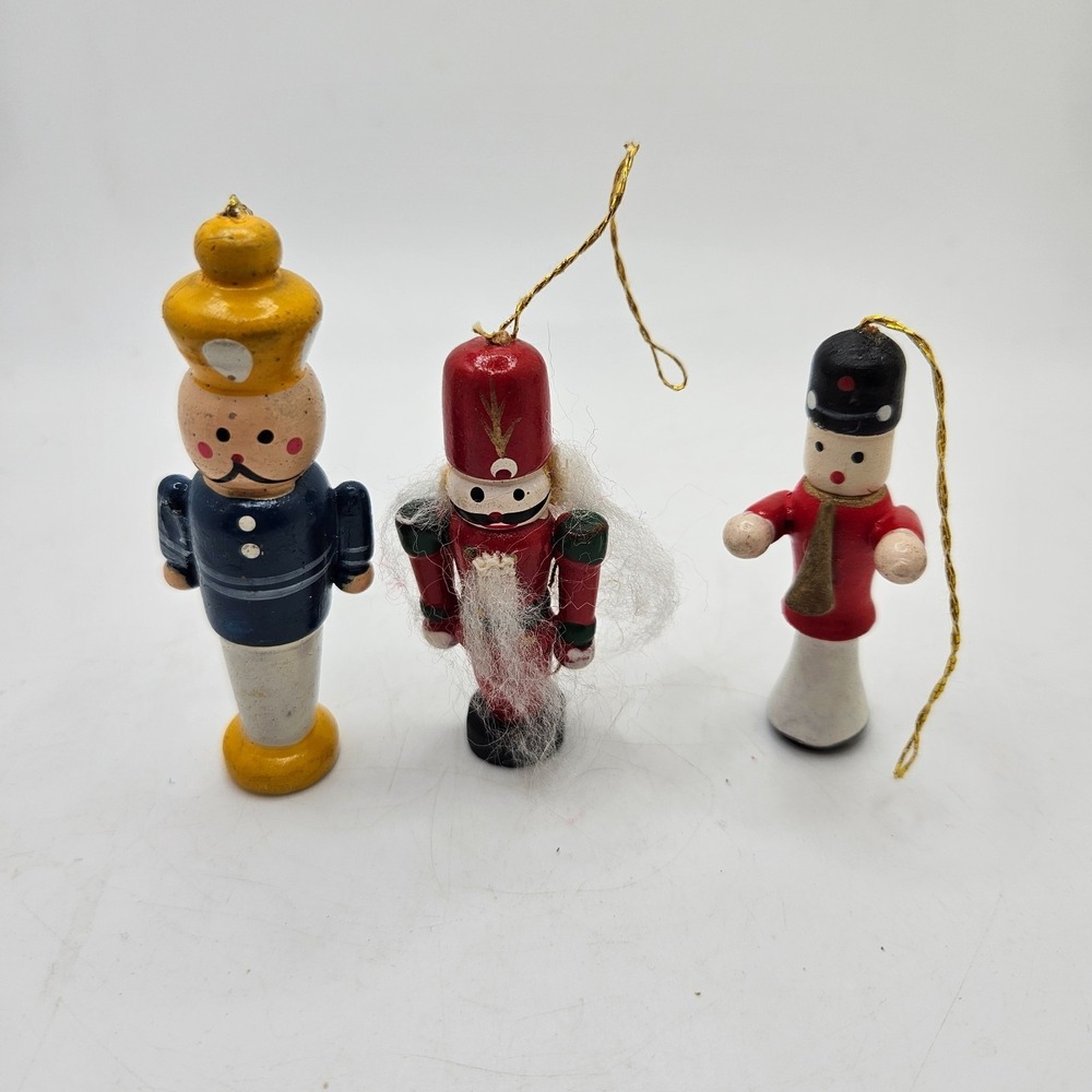 Vintage Wooden Mini ‎ Nutcracker Soldier Christmas Ornaments Lot of 3